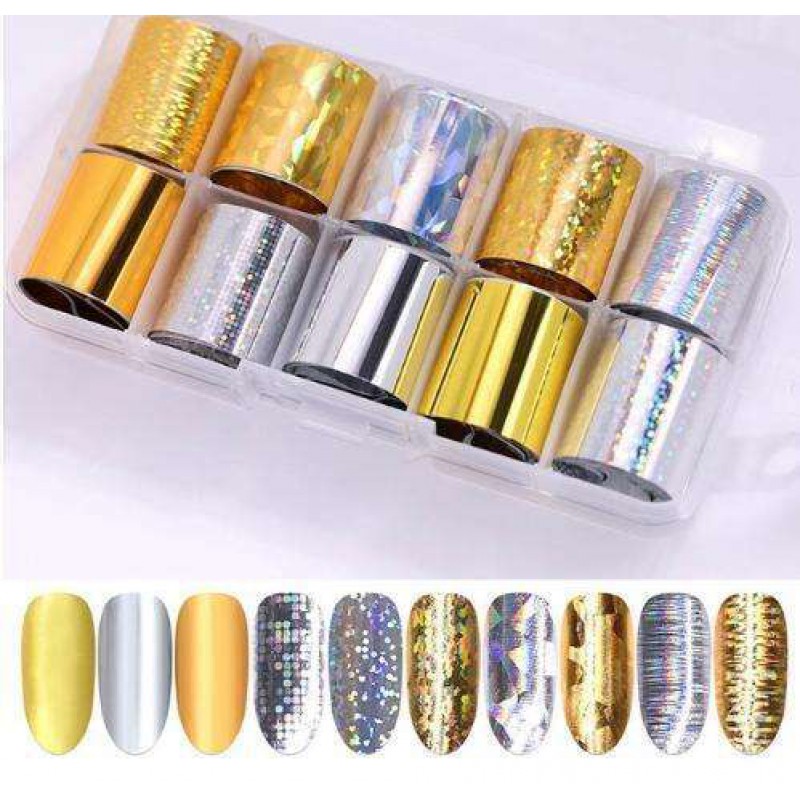 Foil Nail Art Transfer Decoration 10 Rolls Set 2.5_100cm, 04 